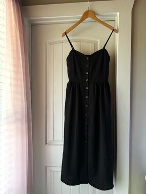 H&M Black Button-Front Midi Dress with Spaghetti Straps